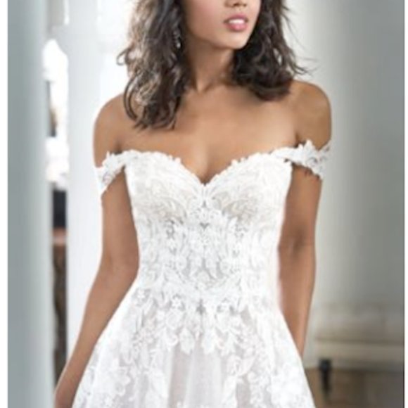 Jasmine Couture Wedding Gown - Embroidered Lace Ball Gown with Portrait Neckline - Picture 7 of 8